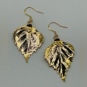 Gilded Birch Leaf Gold Plated Earrings